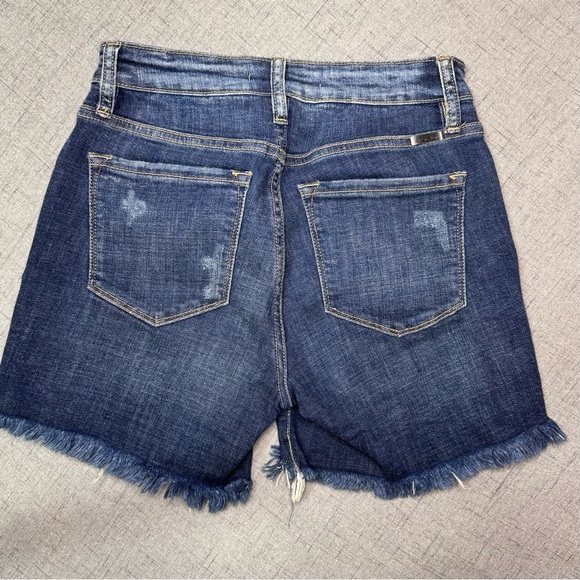 KanCan High Rise Frayed Hem Distressed Jean Shorts Dark Blue Size Small - Picture 8 of 10